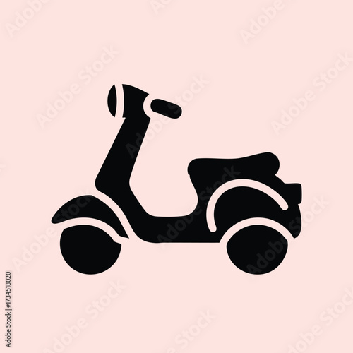Silhouette of a vintage scooter with a minimalist design on a soft pastel pink