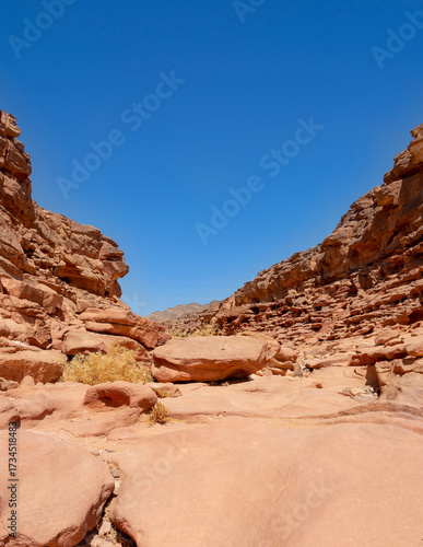Amazing nature landscape of famous Coloured Canyon, bizarre rock formation located in the Sinai mountain range, Sinai peninsula, Egypt. Outdoor travel background, popular tourist attraction
