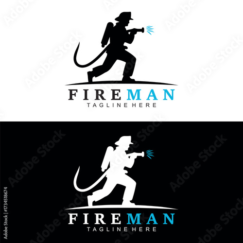 Fireman Logo Design Vector | Firefighter Hose Water Flame Icon Branding