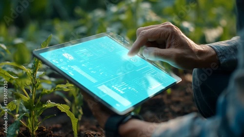 Farmer using digital tablet with AI technology for smart farming