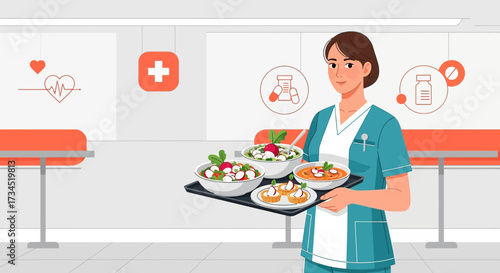 A healthcare professional delivering nutritious meals to patients in a hospital ward