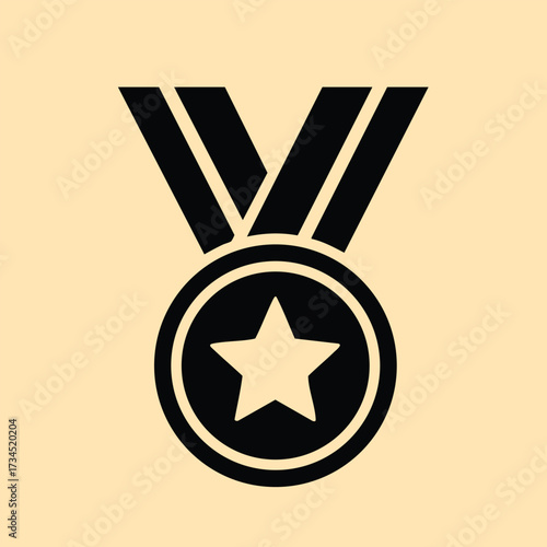 Medal with a star symbol hanging from a ribbon, representing achievement, excellence, or recognition in various fields