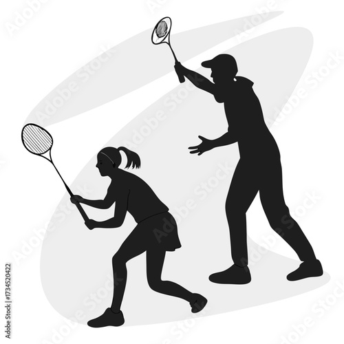 High-quality badminton player vector silhouette design showing dynamic sports action with racket and shuttlecock. Perfect for sports illustrations, athlete posters, fitness graphics, competition banne