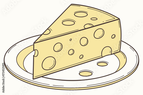 A wedge of cheese with holes on a plate illustration