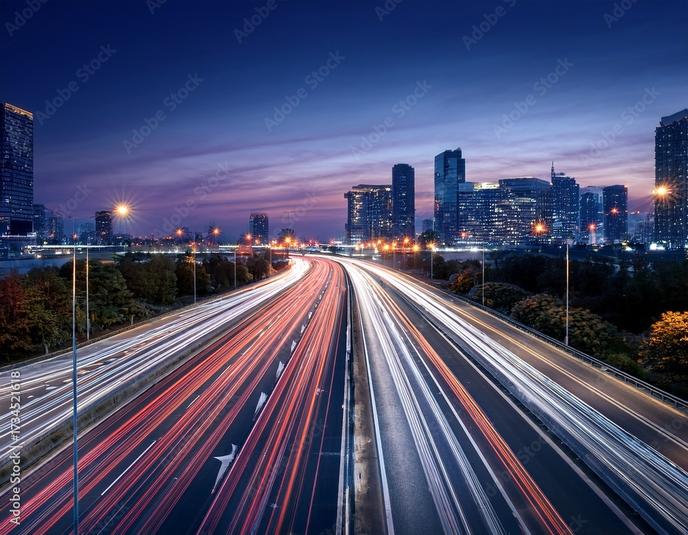 Obraz premium city highway at twilight light trails