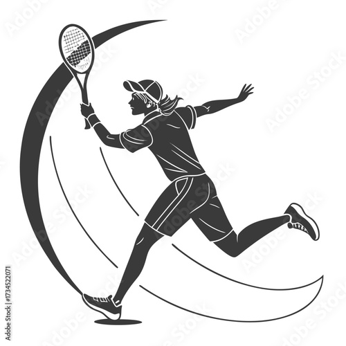 High-quality badminton player vector silhouette design showing dynamic sports action with racket and shuttlecock. Perfect for sports illustrations, athlete posters, fitness graphics, competition banne