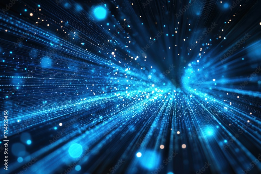 Fototapeta premium Abstract blue and gold light trails create a dynamic, futuristic tunnel effect