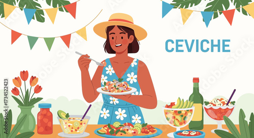 Celebrating summer with a delicious ceviche feast and festive decorations, a perfect gathering