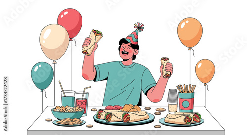 Celebrating a joyous occasion with delicious food, drinks, and vibrant balloons creating a festive