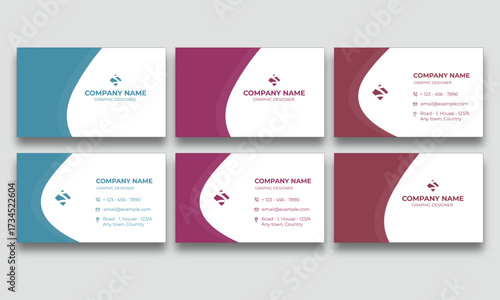 set of 3 Multicolor business Card Template. Modern Curve Wave Edge Professional Business Card Template Mockup for Corporate Branding