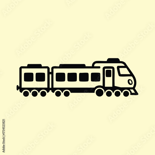 Minimalist Line Drawing of a Modern Passenger Train with Multiple Cars and Sleek Design on Light
