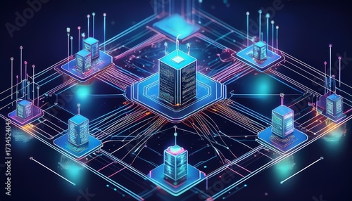 network infrastructure diagram featuring centralized data center with connected nodes