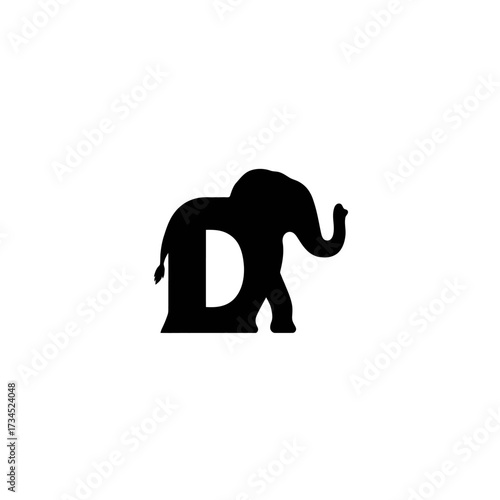Elephant silhouette, letter D cut out, standing