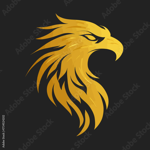 Golden eagle head, side view, black background