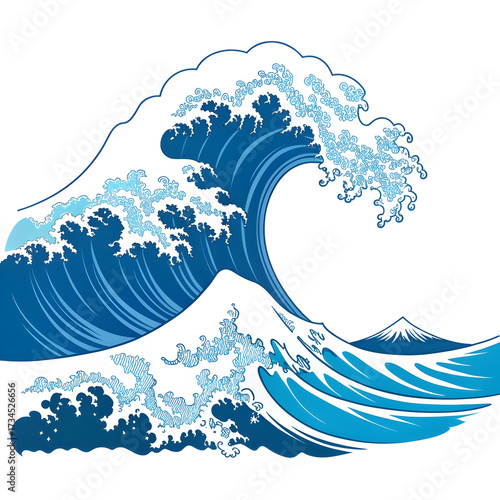 Ocean wave emoji style isolated on white background ideal for water-themed designs, nature visuals, travel content,