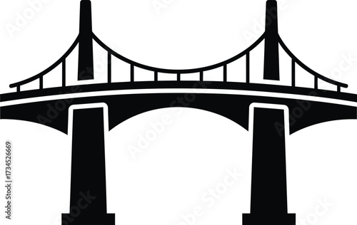 Modern suspension bridge silhouette icon vector art