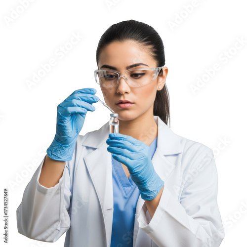 Wallpaper Mural Scientist in protective gear carefully pipetting liquid into a small vial for laboratory research and analysis isolated on transparent background Torontodigital.ca