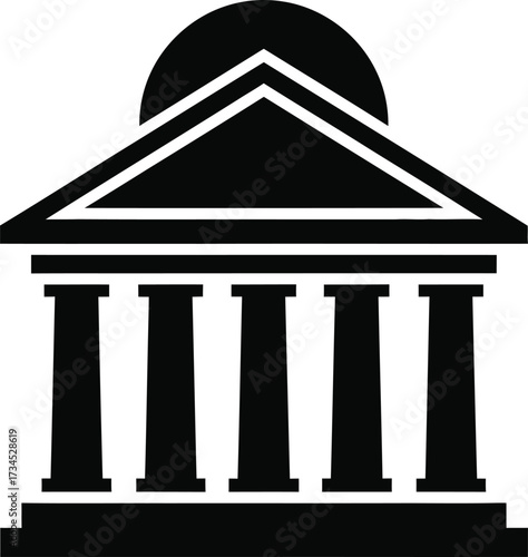 Classic greek revival building facade with columns and pediment icon