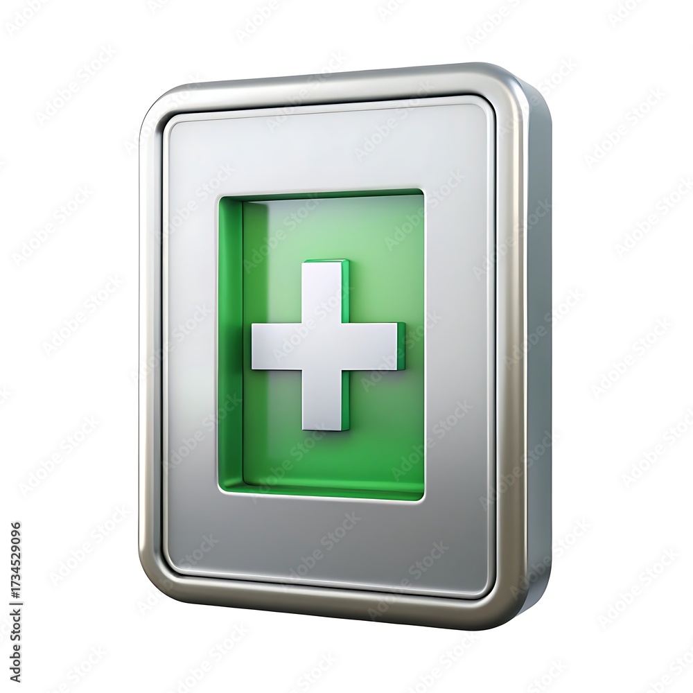 Fototapeta premium Clean 3d icon of a hospital elevator sign with a white cross on green