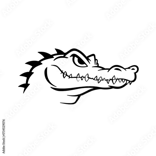 Crocodile. Crocodile simple black and white line art vector logo
