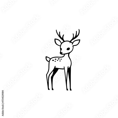 Fallow deer. Fallow deer simple black and white line art vector logo