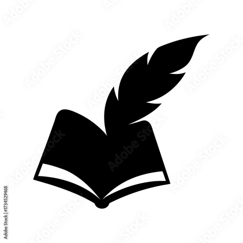 Silhouette book with feather quill minimal creative writing symbol clean vector illustration with white background