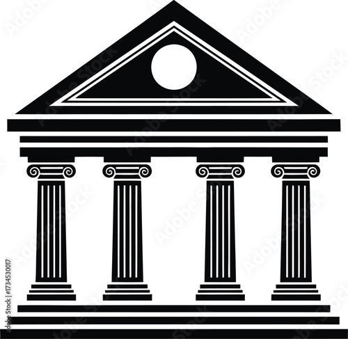 Classic greek style building with columns and pediment icon