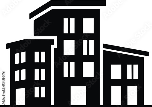 Modern apartment building silhouette icon