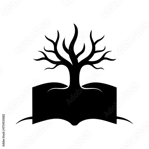 Silhouette book with roots spreading minimal growth knowledge concept clean vector design illustration with white background