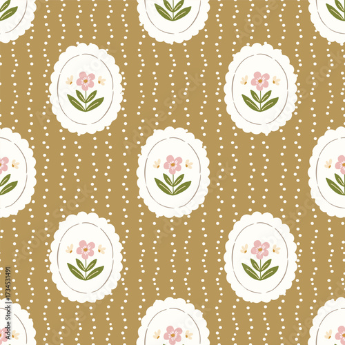 Seamless cottage vibe pattern print, autumn cozy rustic digital paper, fabric print, vector background.Countryside theme wallpaper