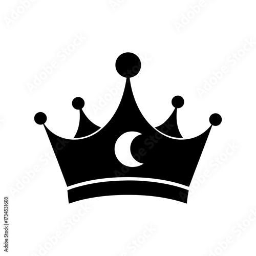 Silhouette crown with moon shape elegant royal mystical icon minimal clean vector design with white background