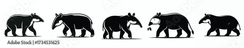 black and white silhouette vector of a tapir
