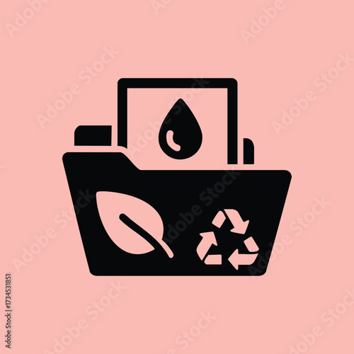 Eco-Friendly Recycling Bin with Leaf and Drop Symbols for Sustainable Waste Management and Environmental Conservation