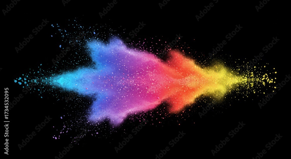 Naklejka premium colorful arrow shaped cloud trail on dark — soft starry dust background