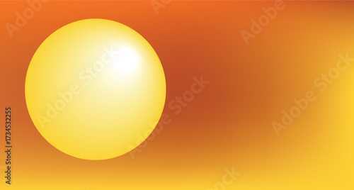 Golden Sun Sphere Illustration – Bright Orange Sunset and Sunrise Light with Sky Reflection, Yellow Circle 3D Design, Nature Water Sea Horizon Background Abstract Vector Art