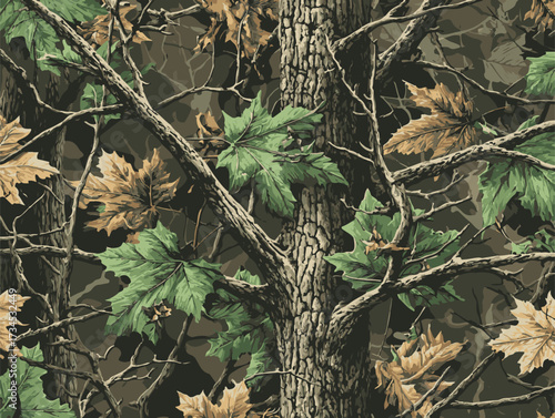 Real tree forest camouflage seamless pattern design for hunting and military uniform. Hunting camouflage. Camouflage pattern .