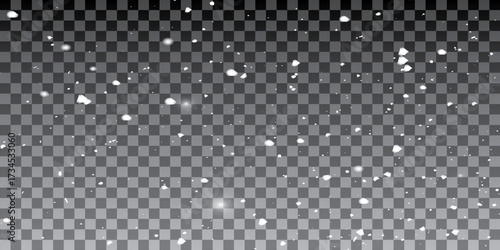 Cute falling snow flakes illustration. Real falling snow on a transparent background.