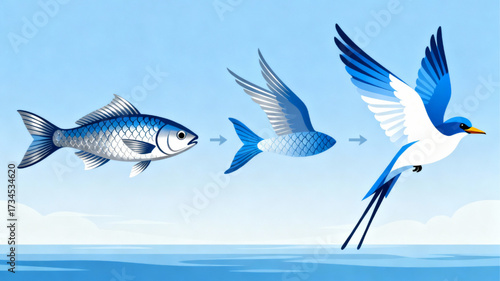 Fish to Bird Transformation Vector Art