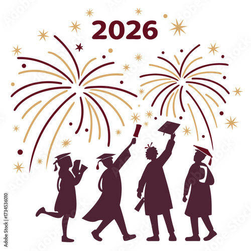 Graduation celebration with fireworks and the year 2026