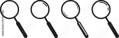 Magnifying Glass Search Icon Set. Outline and Filled Vector Symbols

