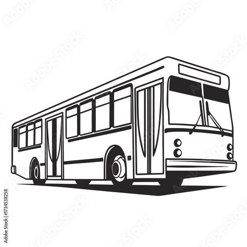 Stylized black and white illustration of a city bus