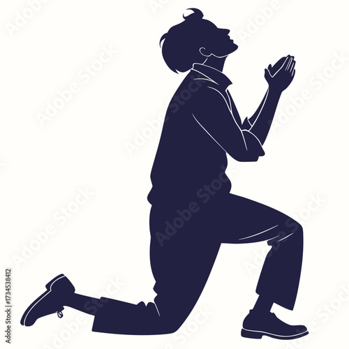 Silhouette of a person kneeling with hands clasped in prayer