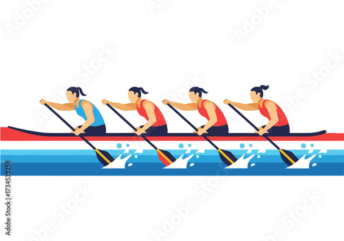 Rowing Team Vector Illustration: Teamwork, Competition, and Athletic Performance