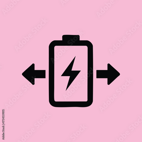 Battery with lightning bolt and arrows indicating charging or power transfer on a soft pink