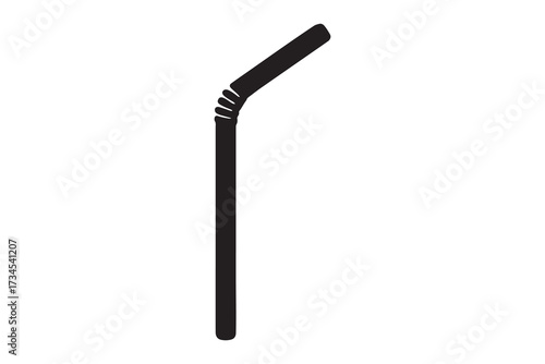 Cartoon straw in black and white with grey stripes isolated on a white background