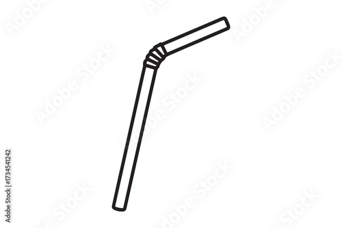 Cartoon straw in black and white with grey stripes isolated on a white background