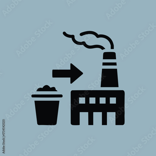 Industrial factory emitting smoke with waste being disposed into a container in an environmental setting
