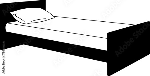 Simple wooden bed frame with pillow silhouette isolated on white background