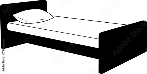 Simple wooden bed frame with pillow silhouette isolated on white background
