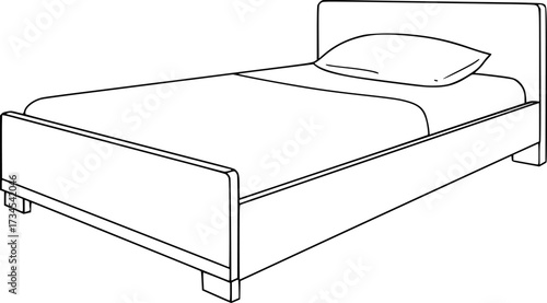 Simple wooden bed frame with pillow silhouette isolated on white background